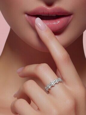 Forget Me Not Eternity Band CZ Sterling Silver Size 7 🆕